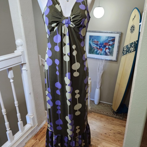 Vintage 60s-70s Retro Mod Bohemian Muumuu Sleeveless Kaftan Maxi Dress - Picture 2 of 8